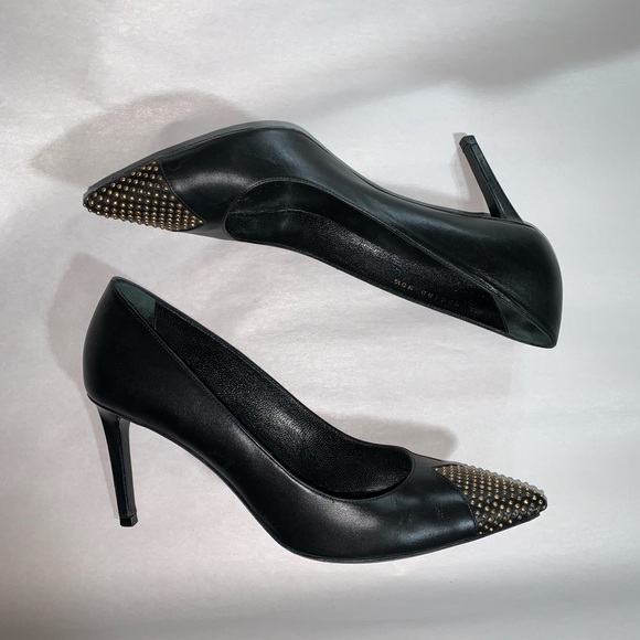SAINT LAURENT size 39.5 black calfskin stud pumps - Picture 12 of 13